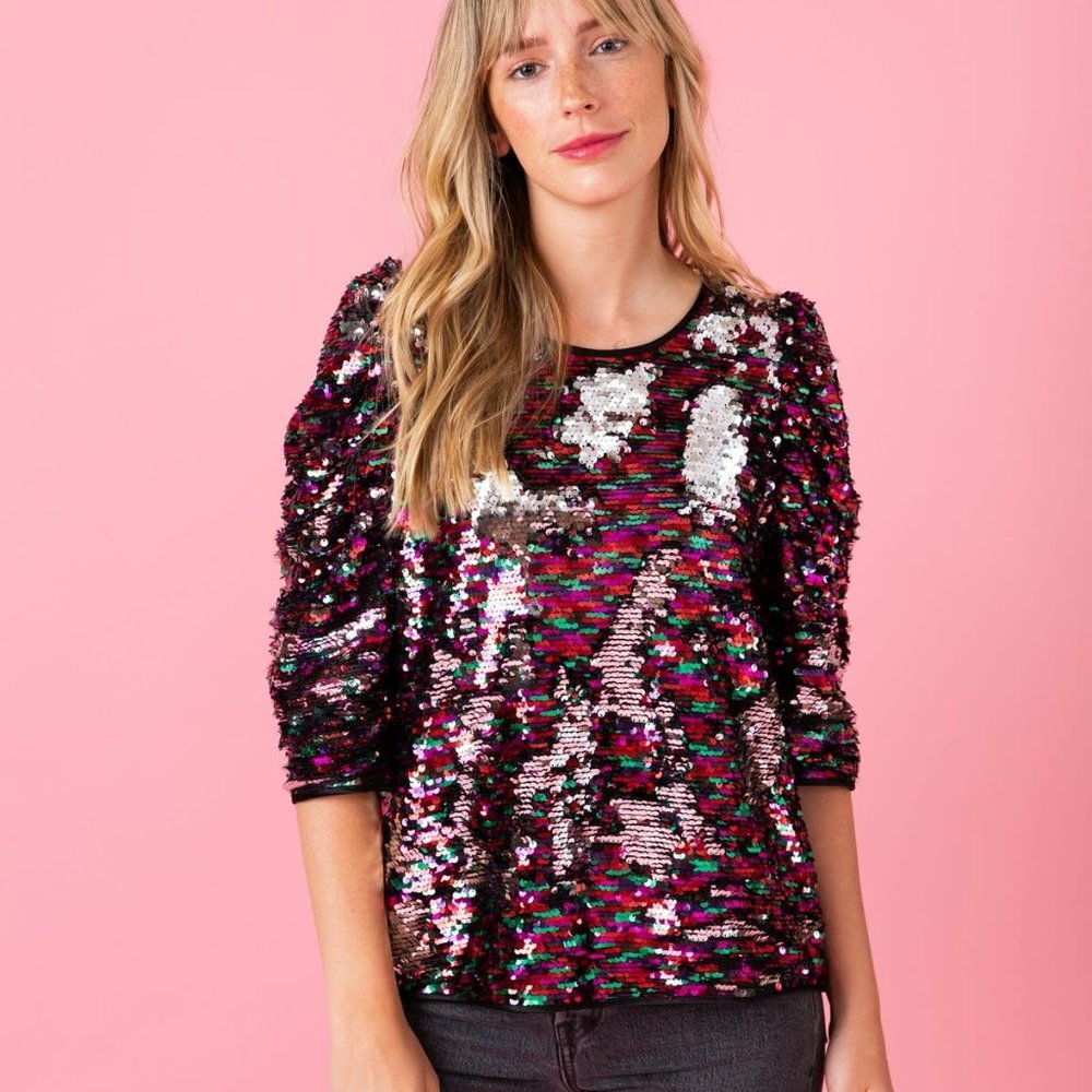 NWT CROSBY by Mollie Burch Lurie Top Chromatic Sequin | S